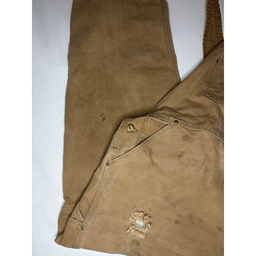 Vintage Carhartt Men's R01BRN Duck Bib Overall 44x30 Tan Double Knee Made in USA - Picture 4 of 8